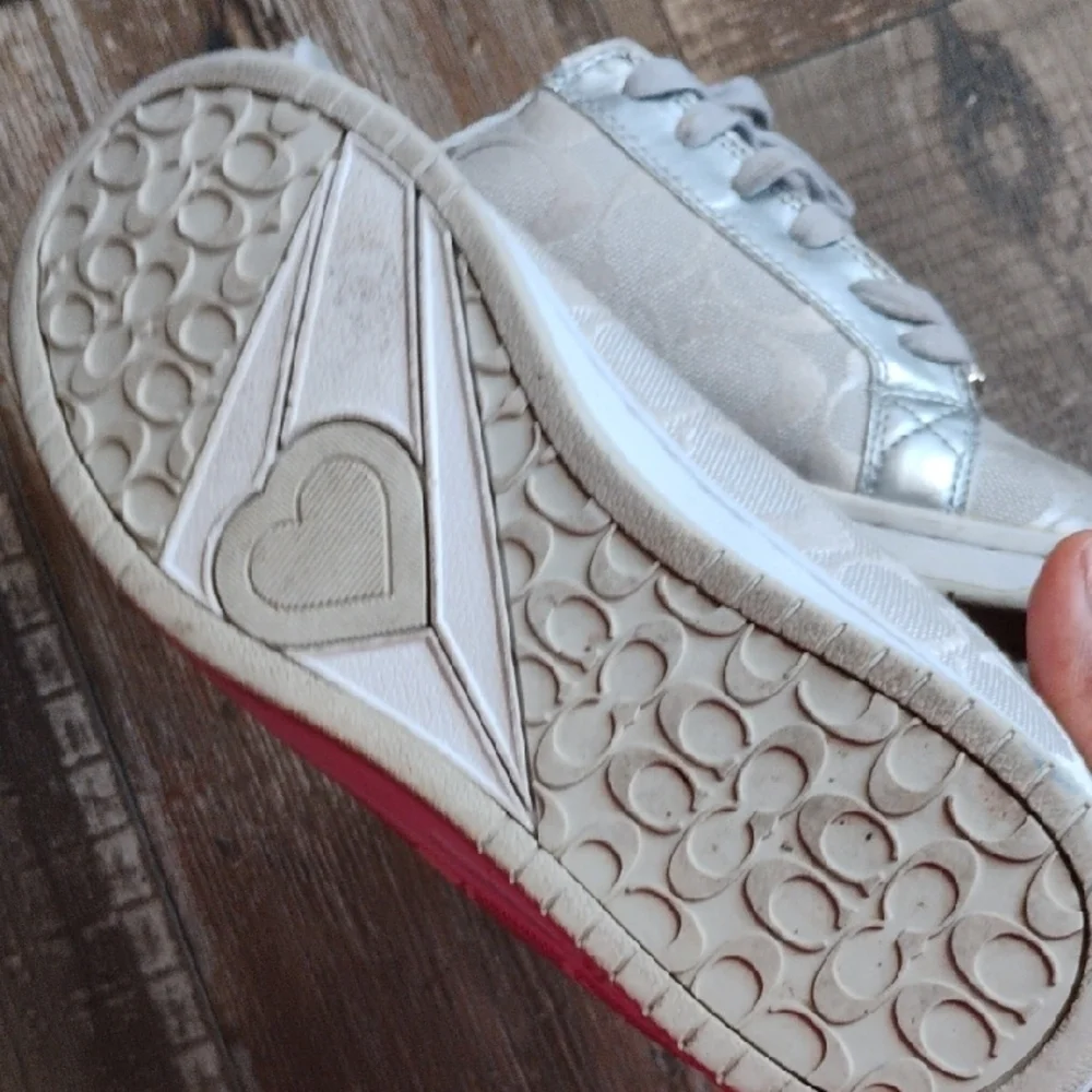 Coach Silver and White Patterned Sneakers, Casual, Size 7.5